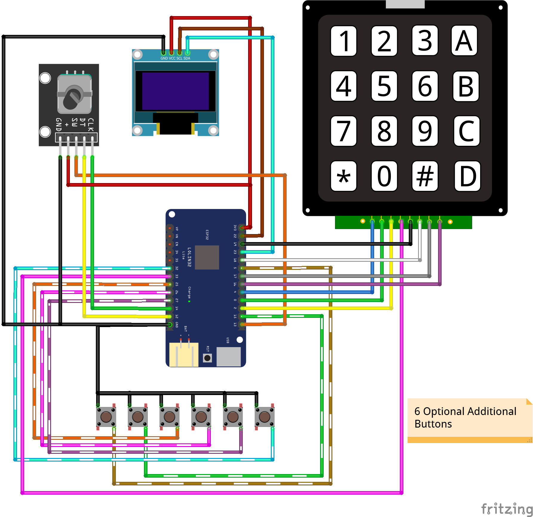 Assembly diagram - 4x4 keypad and Optional Additional Buttons