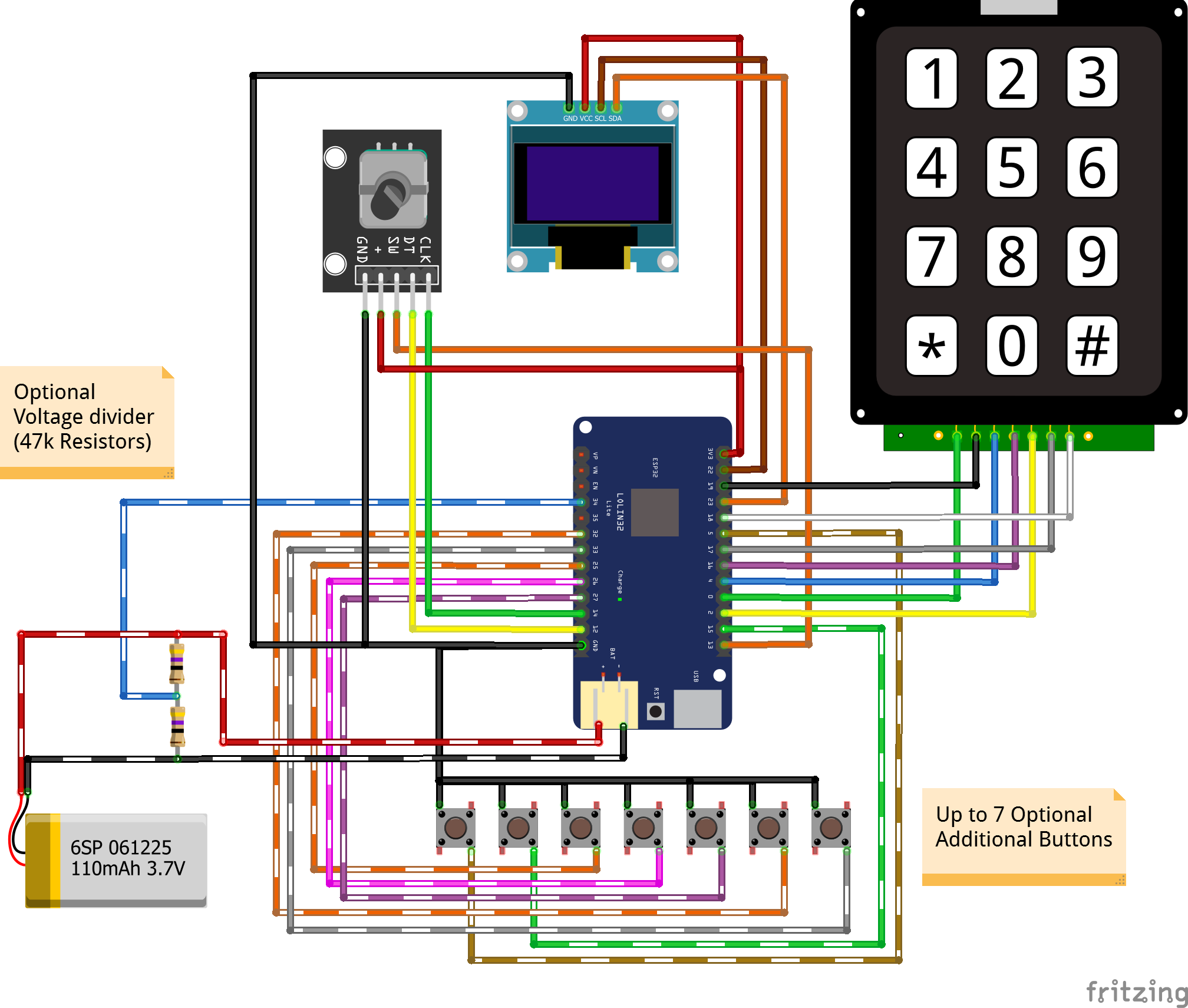 Assembly diagram - Optional Battery Monitor and Additional Buttons